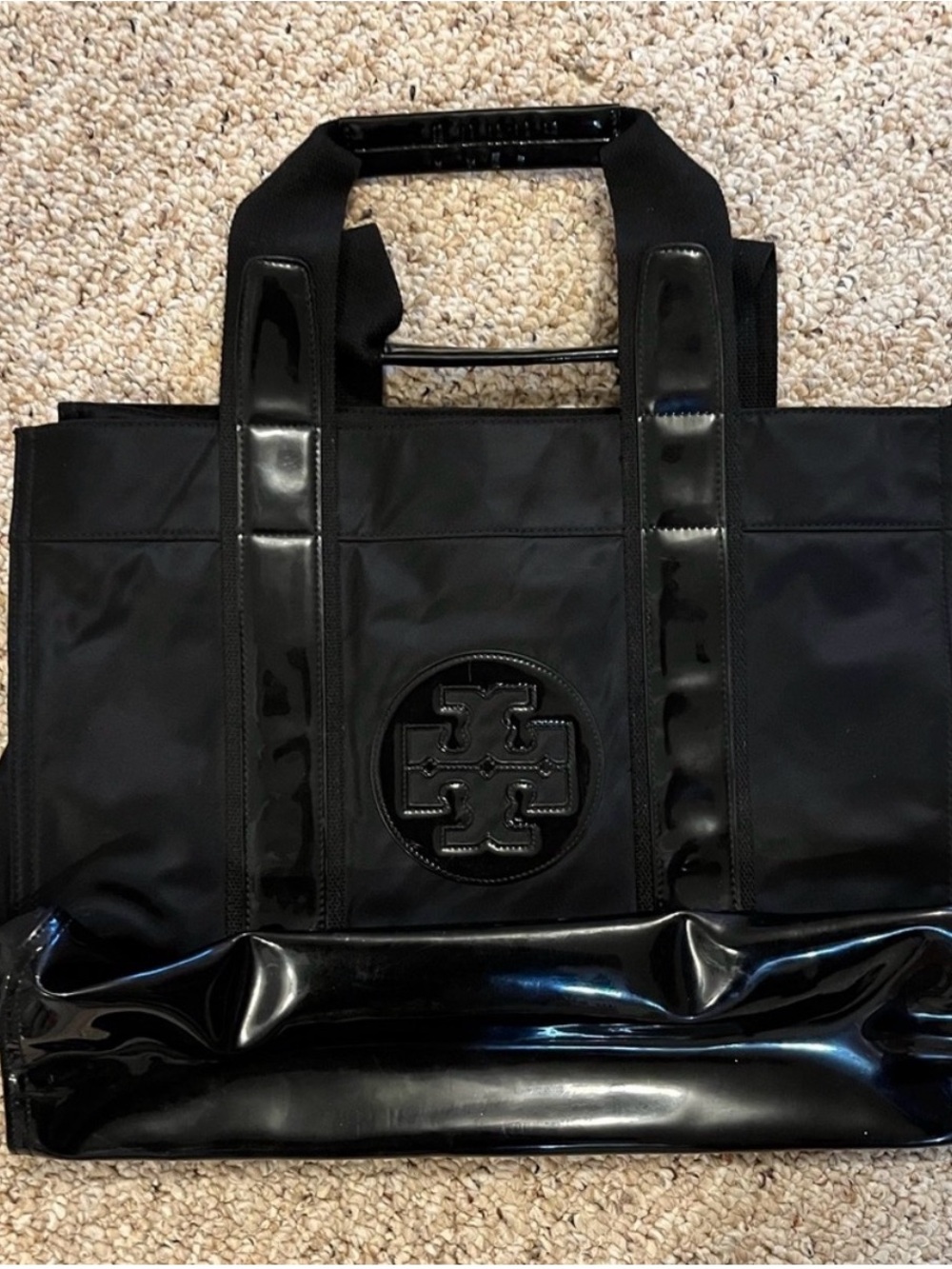 Tory Burch Black Nylon Tote with Patent Trim